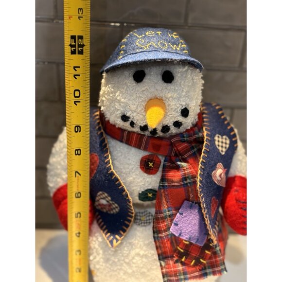 Patchwork Snowman Plush Christmas Weighted International Silver Co Let it Snow - Picture 8 of 9